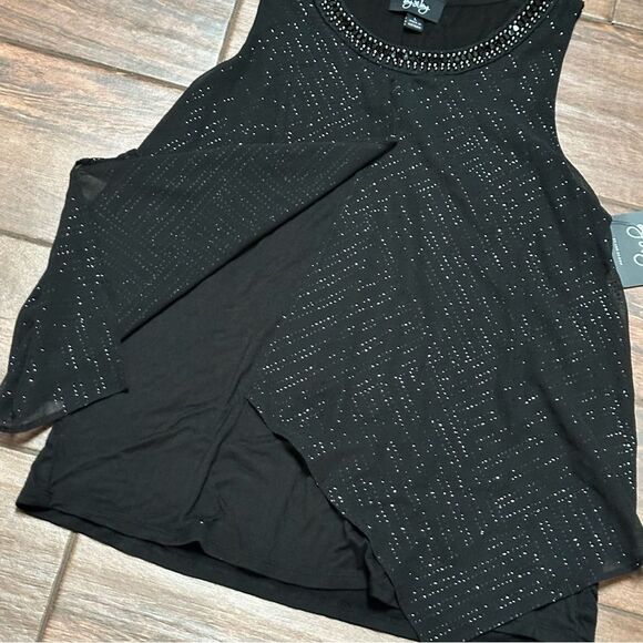 Black Sparkle Embellished Sleeveless Cami Holiday Xmas New Years Top Flowy Sz L - Picture 5 of 7